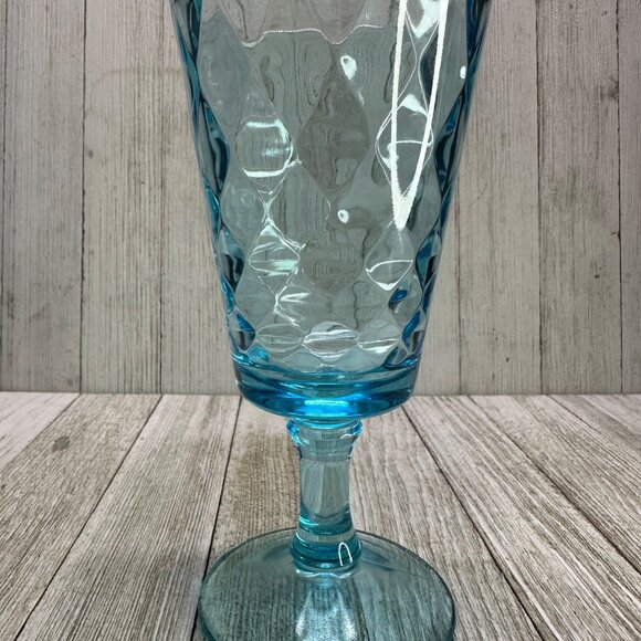 Vtg EAPG Bryce Brothers Style Water Goblets 7" Sky Blue Diamond Quilted Set of 2 - Picture 3 of 7